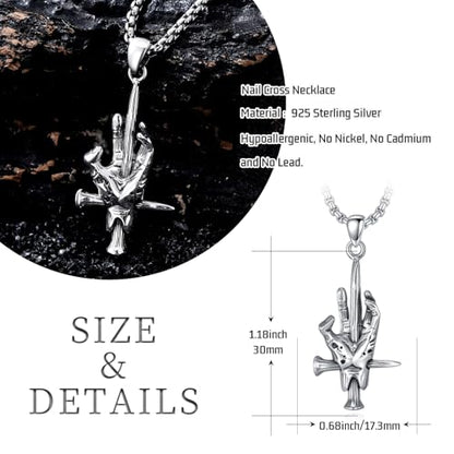 Sterling Silver Halloween Necklace Gothic Jewelry Gifts for Women Men - style: Hand Nail Cross