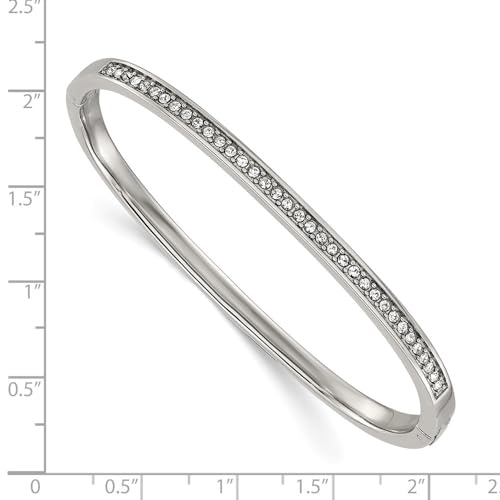 Diamond2Deal Chisel Stainless Steel Polished with Crystals Hinged Bangle Bracelet 4mm 7" Bangle Bracelet