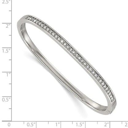 Diamond2Deal Chisel Stainless Steel Polished with Crystals Hinged Bangle Bracelet 4mm 7" Bangle Bracelet
