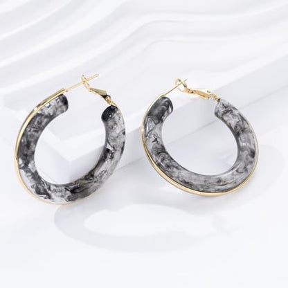 Chunky Gold Resin Hoop Earrings Leverback Statement Huggie Hoops Dangle Drop Dressy Earring Prom Festival Vacation Jewelry for Women - color: Black, size: Hoop