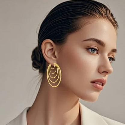 4/10 Pairs Stainless Steel Gold Silver Plated Hoop Earrings Hypoallergenic Dainty Big Small Hoops Earrings Set for Women - color: 5 Pairs Gold Plated Filigree Hoop Earrings Set
