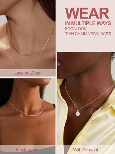 FOCALOOK Womens Chain Necklace, 1/1.4/2mm Thin Cable Link Necklace Chain | Hypoallergenic 316L Stainless Steel, Non Tarnish, Sturdy Chain for Pendants, 14K Gold Plated/Silver/Rose Gold/Black, 14-30" - color: 1.4mm 14K Gold Plated, size: 22 Inch
