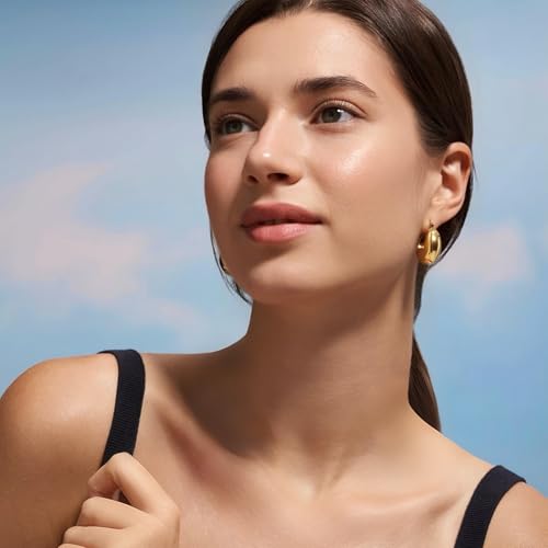 OOOPEL Gold Hoop Earrings for Women,925 Sterling Silver Chunky Hoop Earrings Hypoallergenic Lightweight 14K Gold Plated Thick Gold Hoops for Women 22mm 26mm - color: Gold-22MM