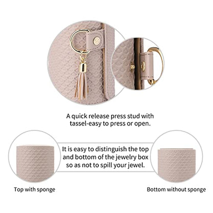 VLANDO Travel Jewelry Box, Travel Jewelry Case for Mothers Day Gifts, Earring organizer Necklacke Organizer Ring Organizer Box with Hand-held Design for Travelling - Grey+Khaki Inner | Stepped Sections Compartments Keep Jewelry Visible, Soft Lining Protec