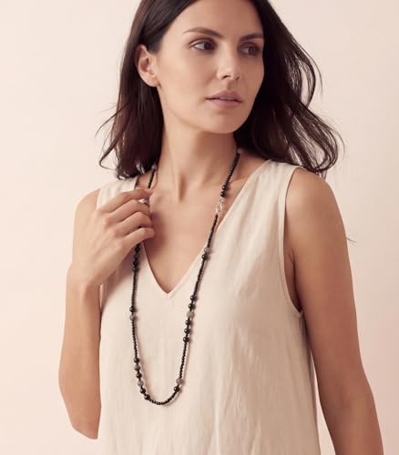 Long Beaded Necklaces for Women Pearl Stone Bead Strand - Layered Sweater Chain Elegant Mother's Day Jewelry Gifts - color: Black
