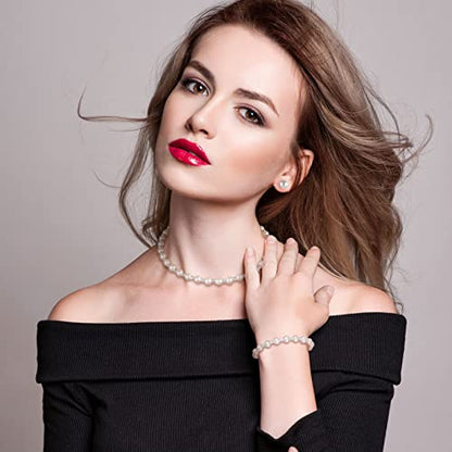 Glenmal Pearl Rhinestone Jewelry Set for Women Pearl Necklace Bracelet Earrings for Wedding Halloween Bridal Shower Tea Party - style: Charming Style