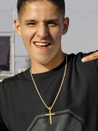 GOLDCHIC JEWELRY Sport Necklaces for Men Teen, Football Baseball Soccer Basketball Softball Necklaces with Stainless Steel Chain Athlete Jewelry Sports Fan Gift - color: Baseball Cross-Gold, style: NO Engraving