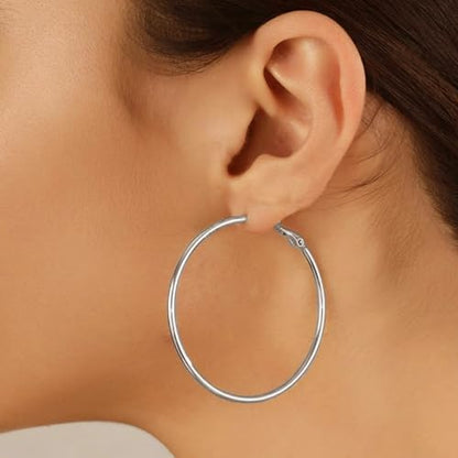 14K Gold Plated 925 Sterling Silver Posts large Hoop Earrings for Women, Hypoallergenic Big Hoop Earrings Lightweight Jewelry for Women 30/40/50/60/70MM - color: Silver-50mm