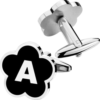 Initial Cufflinks for Men, Black Silver Letter Personalized Shirts CuffLinks,Stainless Steel Cuff Links,Gifts for Wedding Party Business Valentine - style: Letter A