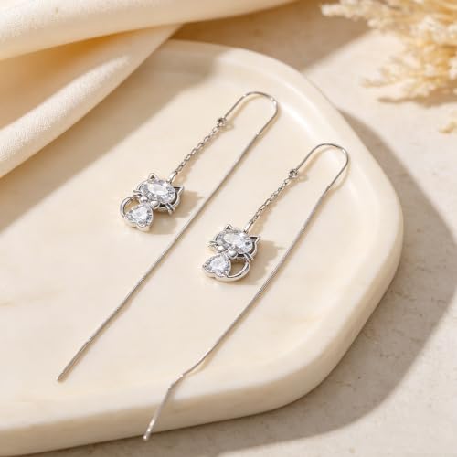 Silver Dangle Earrings Women Dangling Drop Bridesmaid Wedding Prom Jewelry - color: Silver cat