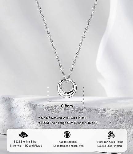 S925 Silver Women's Bar Necklace/Double Circle Layered Y Necklace Chain Adjustable Long/Tiny Pendant Chain Choker for Lady Gift - style: Open Circle