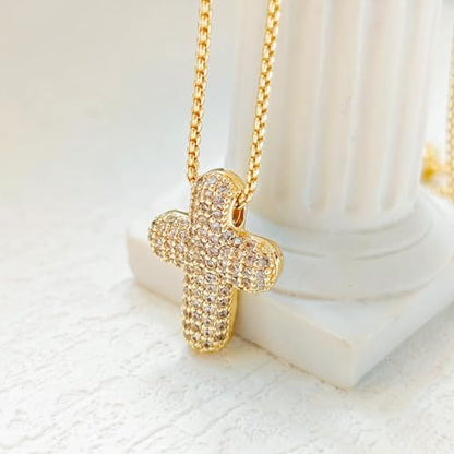 Airmb Cross Necklace for Women Gold/Silver Plated Layered Dainty Cross Chain Trendy Choker Satellite Charm Small Crucifix Pendant Gold/Silver Necklace Stackable Hypoallergenic Delicate Gift for Women - color: Gold-Medium Bubble Cross