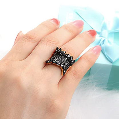 Statement Flower Ring Cocktail Leaf Ring Birthstone Anniversary Signet Ring | Hypoallergenic|14K Gold Plated|Sterling Silver Sparkling Engagement Promise Party Ring for Women, Size 6 to 10(With Box) - color: Spinel - Silver