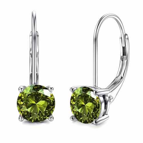 Moissanite Earrings, D Color Sterling Silver Dangle Drop Earrings for Women | 1.0ct-2.0ct D Color Brilliant Round Cut Earring 18K White Gold Plated Sterling Silver Earrings Moissanite Leverback - color: Silver+olive green, size: 1.0 ct 1 pair (0.5ct*2)-5m
