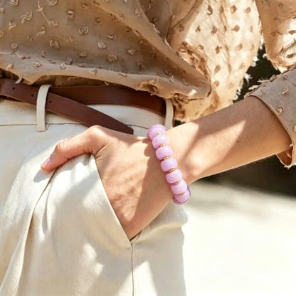 Bead Bracelet for Women Vibrant Color Resin Beads Bracelets Elastic Stretch Chunky Bracelet Boho Summer Beach Vacation Jewelry - color: Lilac