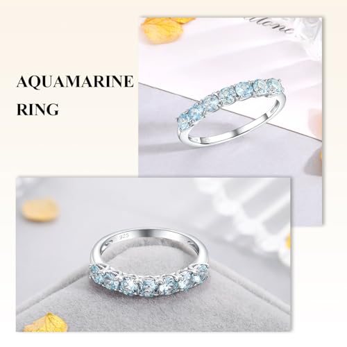 Birthstone Wedding Band Eternity Rings 925 Sterling Silver Rings Stackable Anniversary Engagement Rings Cubic Zirconia Inlaid Created Garnet/Amethyst/Sapphire Ring 7 Stone Ring, Size 6 to 10 - color: Aquamarine