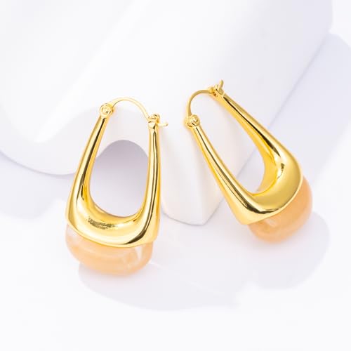 Acrylic Gold Hoop Earrings Chunky Statement Dangle Drop Huggie Earring Colorful Resin Jewelry for Women - color: Orange