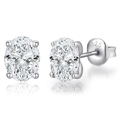 Brilliant Heart-cut/Oval-cut/Trillion-cut/Cushion-cut/Emerald-cut/Marquise-cut Stud, 925 Sterling Silver Cubic Zirconia Stud Earrings for Women Men - style: C-Oval cut-silver