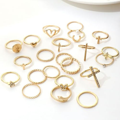 Gold Rings for Women Non Tarnish Stackable Rhinestone Moon Star Rings Dainty Stacking Pearl Butterfly Midi Pinky Thumb Joint Finger Knuckle Ring Set Gold Non Tarnish Jewelry Gifts Trendy Stuff - color: K Silver Stackable Rings 22Pcs