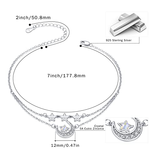 925 Sterling Silver Bohemia Hawaiian Beach Mermaid Floral Bracelet Birthday Graduation Gifts for Women with Gifts Box - style: 25-Star Moon