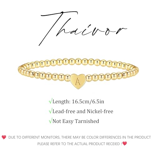 Beaded Bracelets for Women Dainty Beaded Heart Initial Bracelets Letter A-Z Charm Stretch Bead Ball Bracelet Trendy Jewelry Gifts - style: Gold-H