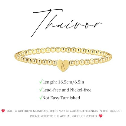 Beaded Bracelets for Women Dainty Beaded Heart Initial Bracelets Letter A-Z Charm Stretch Bead Ball Bracelet Trendy Jewelry Gifts - style: Gold-I