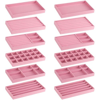 12Pcs Velvet Stackable Jewelry Trays, Jewelry Drawer Organizer, Large Removable Display Jewelry Tray, Necklace Bracelet Storage Box for Earring, Ring, Brooch, Watch (Pink) - color: 12 Pack-Pink
