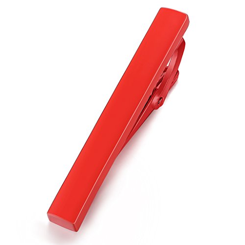 HONEY BEAR 1.57" Skinny Tie Clip Bar for Men Steel Business Wedding Gift | Classic Minimalist, Steel-Plated Copper Base, Gift-Boxed, Thickened, Rounded Corners, Easy to Slide On, No Snag or Wrinkle - style: Red 4cm