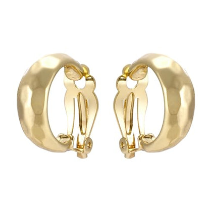 Gold Metal Clip On Earrings for Women Non Pierced Dangle Drop Earrings Multiple Styles - color: gold hoop C