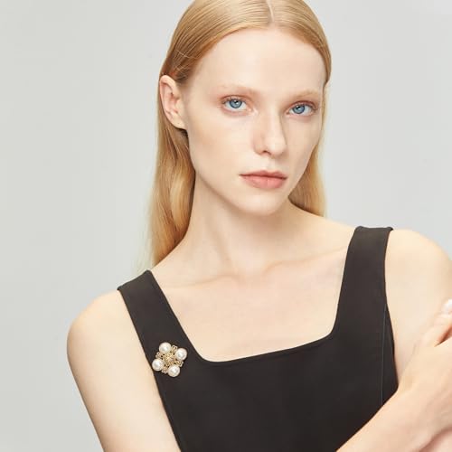 SHE'S FREE STYLE JUST FOR YOU Snail Brooches and pins for women, Sparkling Cubic Zirconia & Pearl Copper Pin, 2.36" Long Clasp Design Playful Jewelry Brooch - color: Gold/White
