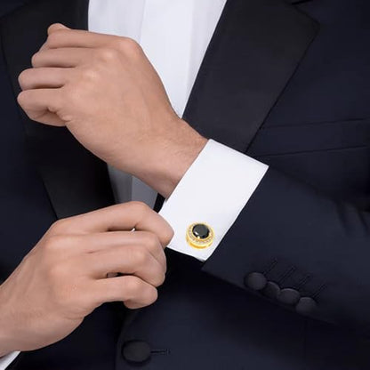 Cuff Links Mens Personalized Classic Round Cufflink Wedding Shirts Cufflinks for Men Jewelry Gifts - style: Black/white