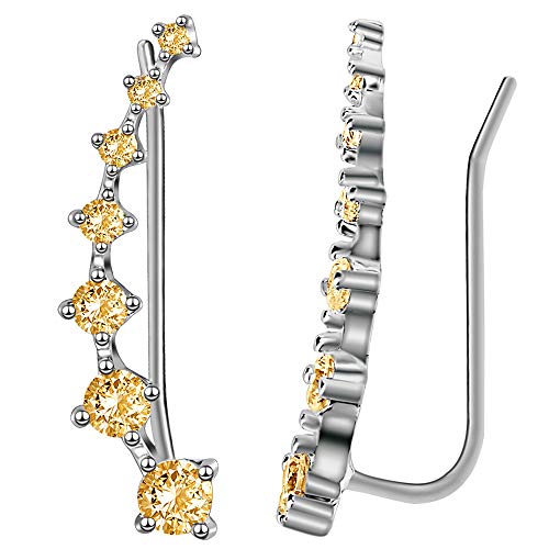CZ Stud Earrings 925 Sterling Silver 18K Gold Plated Round Cubic Zirconia Hypoallergenic Set - color: Yellow