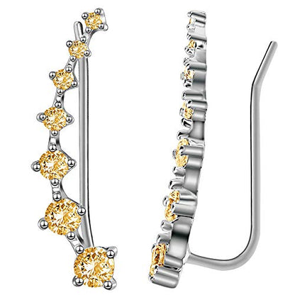 CZ Stud Earrings 925 Sterling Silver 18K Gold Plated Round Cubic Zirconia Hypoallergenic Set - color: Yellow