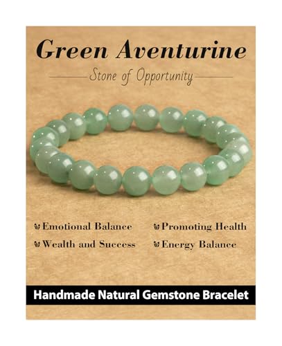 Natural Stone Beaded Bracelets for Men Women, 4mm 6mm 8mm | Healing Crystal, Protection Gemstone, Gift Packaging with Energy Card, Stretch Jewelry, Replacement Beads Included, 18 Stone - color: Green Aventurine(Wealth & Success), size: 8mm