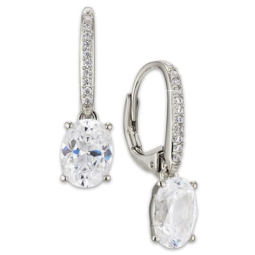 NADRI Cushion Cut CZ Leverback Earrings - color: Oval - Rhodium