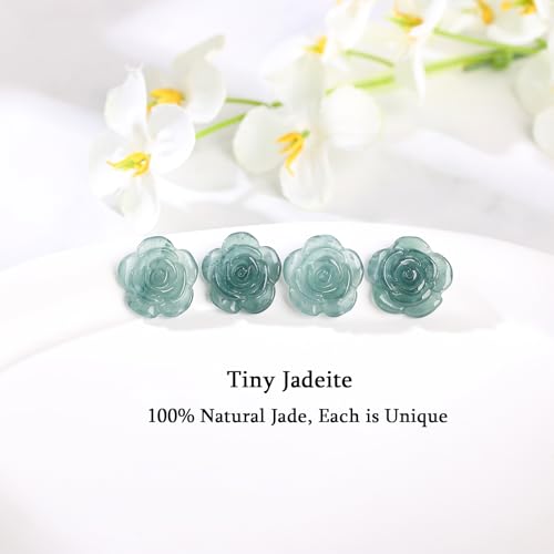 Real Green Jade Pendant Necklace for Women Donut/Heart/Clover/Teardrop/Rose/Lotus Flowers Genuine Jadeite Jewelry with Gold Plated 925 Sterling Silver Chain - style: Rose Silver Necklace