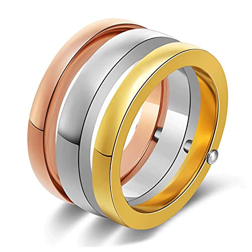 VQYSKO Triple Interlocked Rolling Ring for Women-Stainless Steel Stacking Rose gold Minimalist Promise Ring for Love/Engagement/Wedding, Size 4-12 - color: Tri Color