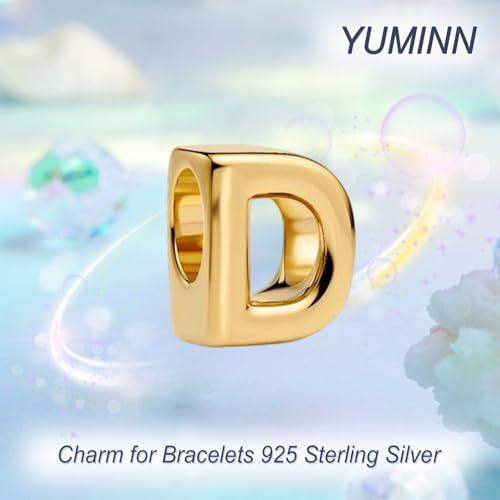 Gold Letter Charms A-Z for Bracelets 925 Sterling Silver Alphabet Initial Charms Beads Jewelry Gifts for Women - color: D