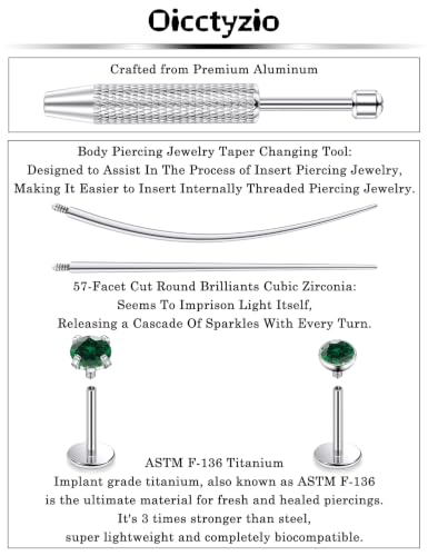 F136 Titanium 20/18/16g Flatback Earrings Nose Lip Rings Jewelry - color: Green, size: 20g
