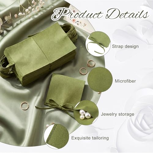 120 Pcs Microfiber Jewelry Pouch 8 x 8cm Jewelry Packaging Bag Gift Bow Tie Bracelet with Cleaning Cloth(Green) - color: Green
