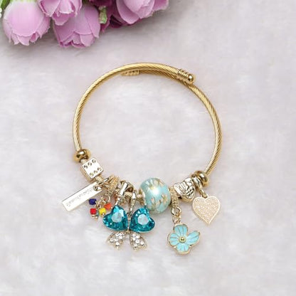 DS Charm Bracelets for girls,exquisite cute cartoon gold friendship bracelets Stainless Steel Bangle with birthday Gift box, Adjustable girls jewelry Suitable for holiday gifts - style: Gold-butterfly 4