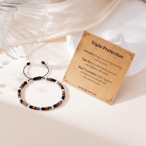 Healing Crystal Bracelet Jewelry Gifts for Women | Triple Protection/Stress Relief/New Beginnings/Good Luck/Empath Protection, Christmas, Birthday - color: Triple Protection