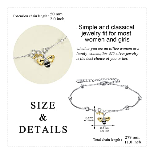YAFEINI Anklet Bracelets for Women Girls Sterling Silver Hummingbird/Dragonfly/Butterfly Link Chain Anklets Jewelry Gifts - color: Bee chain anklet