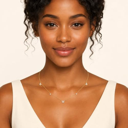 Dainty Silver Gold Necklaces for Women Cute Station Choker Simulated Diamond Necklace Simple Layering CZ Necklace Trendy Jewelry Gifts - color: Gold, style: Butterfly