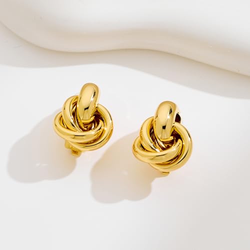 Gold Geometric Clip On Earrings for Women Chunky Gold Knot Link Clip Earrings Trendy Jewelry - color: Gold-B