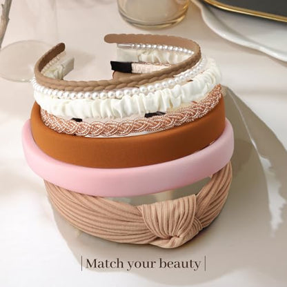 7pcs Headbands for Women Girls Trendy Women Headbands Set, Non Slip | Head Bands for Women's Hair Accessories Diademas Para Mujer De Moda - color: Brown2