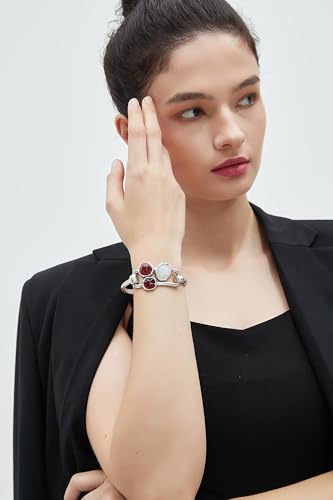 GelConnie Chunky Cuff Bangle Bracelet for Women, Statement Jewelry | Gold and Silver Tone Cuff Bangles with Resin, Crystal and Textured Accents for Party, Vacation and Dressy Looks - style: Bangle 01-Silver