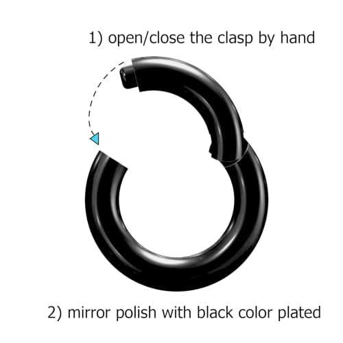 4G/6G/8G/10G/12G/14G/16G/18G/20G Hypoallergenic Nose Hoop Rings Steel Hinged Clicker Segment Gold/Rose Gold/Black/Pink Color - style: 1pc: 6g×12mm Black