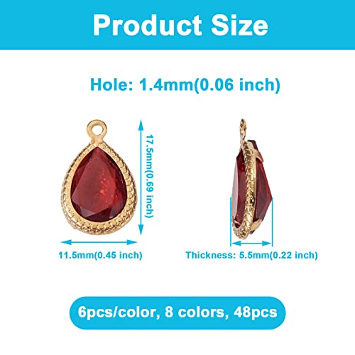 Cheriswelry 48Pcs Teardrop Resin Rhinestone Pendants with Golden Tone Brass Settings Waterdrop Faceted Rhinestone Charms with Glitter Powder 17.5mm for DIY Necklace Earring - color: 0Mixed Color*12