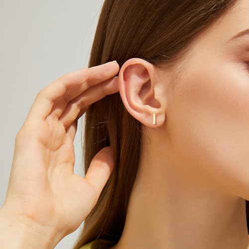 JIAYIQI Minimalist 925 Sterling Silver Stud Earrings Set, 14K Gold Plated Hypoallergenic Tiny Bar Dot Heart Star Studs for Women & Men - style: Gold-Bar-1 Pair